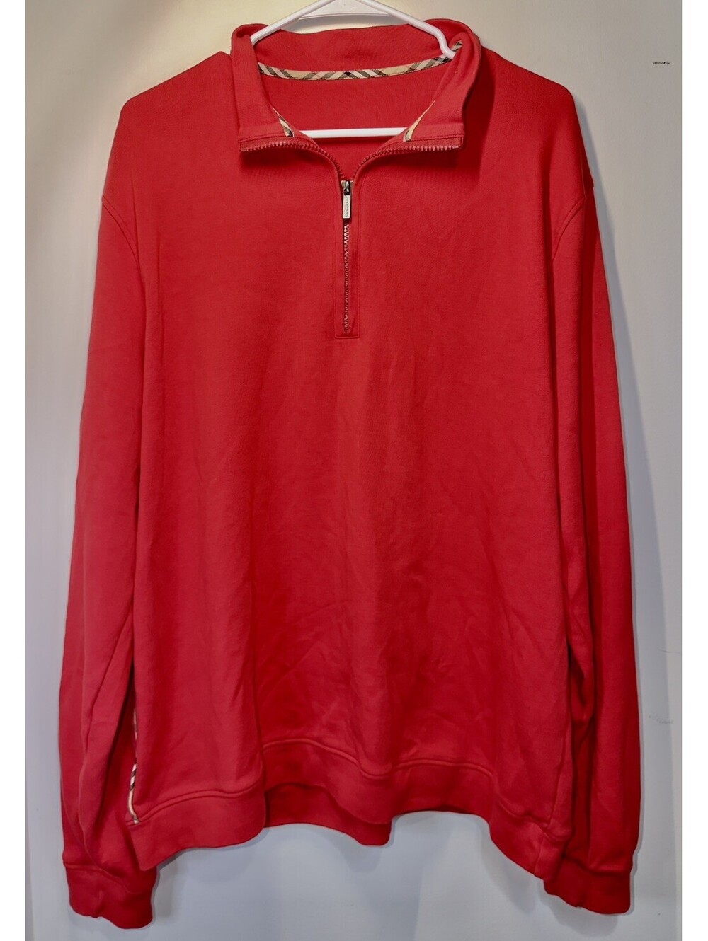 Burberry Golf XL Mens 1/4 Zip Pullover Sweatshirt Red Embroidered Logo Cotton